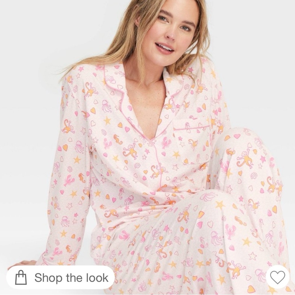 NWT Roller Rabbit x Target Sea-life Pink Pajamas Set with Heart and Monkey Print